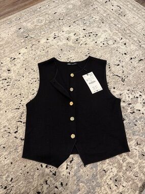 Zara Black Sleeveless Vest with Gold Buttons